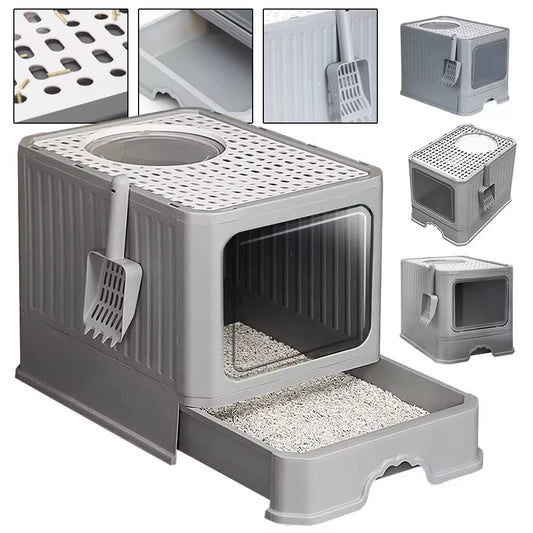 Self-Cleaning Large Cat Litter Box with Anti-Splash Drawer Tray