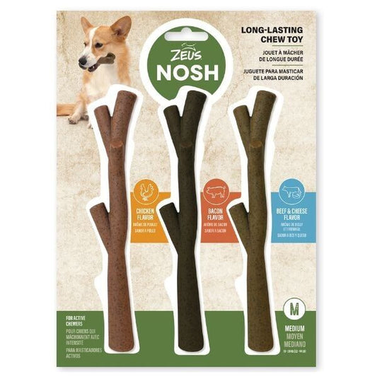 Dog Chew Toys Zeus Nosh Chicken Bacon Beef Cheese Flavour Trio Tough Nylon Stick